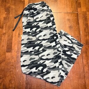 Joe Boxer Pajama Pants Mens Large Grey Black Camo Fleece Loungewear Drawstring